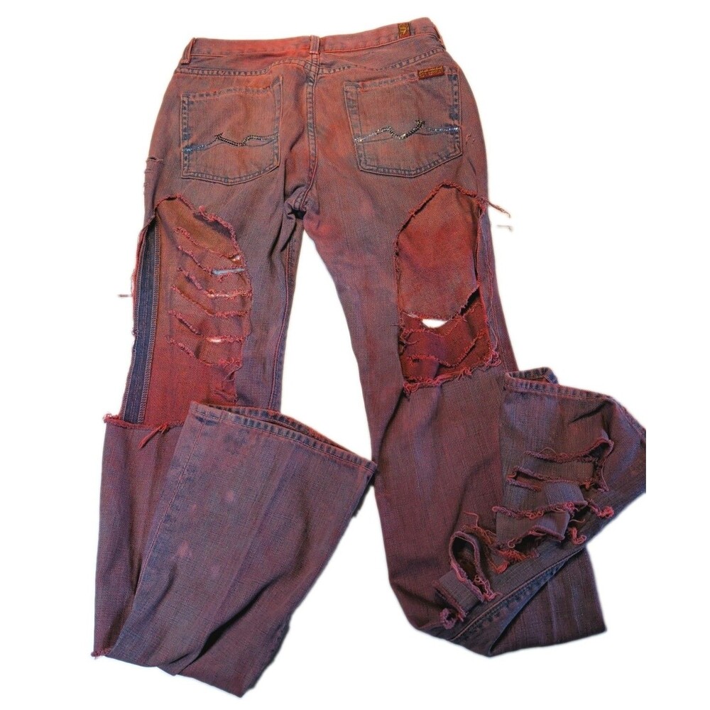 PUNK 7 For All Mankind Jeans Sz 27 Custom One of a Kind Distressed red Dye  USA